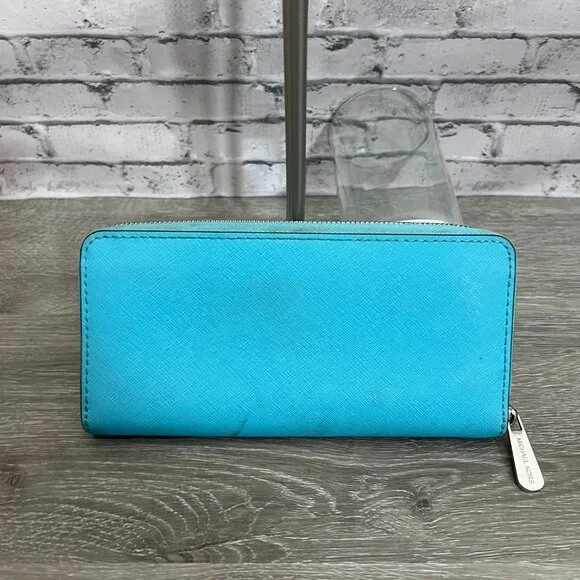 Michael Kors Jet Set Large Continental Zip Around Wallet Teal - Picture 2 of 5